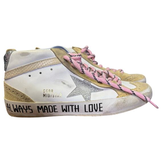 Golden Goose Silver Metallic Glitter Color Block Pattern High Top Sneakers 9 - Picture 7 of 9